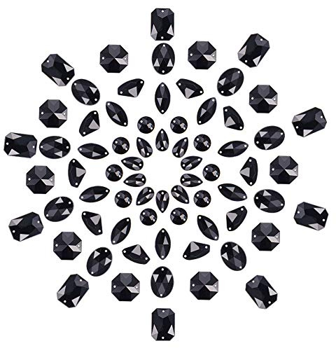PandaHall Schwarz Strassstein, 70pcs Nähen auf Strass 7 Stile Glas Strass Acryl Faceted Flatback Kristall Knöpfe Edelsteine für Kleidung Schuhe Hochzeitskleid Dekoration Schmuck Handwerk