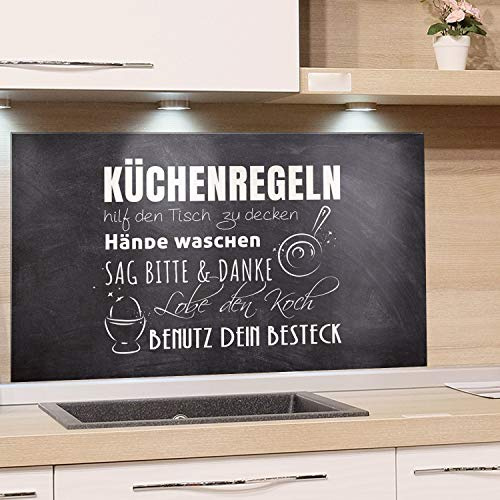 GRAZDesign Küchenrückwand ESG-Glas – Küchenregeln grau – 60x40 cm | 4 mm ESG-Sicherheitsglas – pflegeleicht und in Deutschland gefertigt