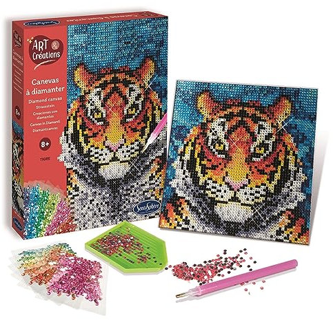 Sentosphère 3902027 Bastelset Strassstein-Bild, Motiv: Tiger, Kreativ-Set, DIY für Kinder und Erwachsene