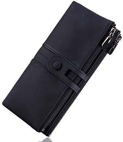 Roulens Geldbörse für Damen, Echtleder, Kartenhalter, für Telefon, Scheckbuch, Organizer, Reißverschluss, Münzbörse - - Large