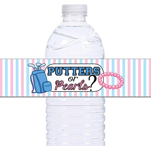 21 Putters or Pearls Waterproof Self-Adhesive Water Bottle Labels - pink and blue