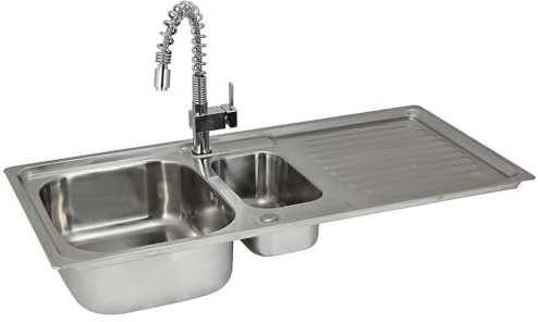 Kitchen Sink 1.5 Bowl Stainless Steel Kitchen Sinks Reversible With Free Designer Tap & Waste Kit