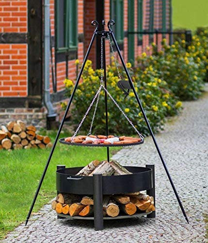 BlackOrange Brasero Wood-Stock - Diamètre : 70 cm - Avec barbecue pivotant - Hauteur : 180 cm - Manivelle soudée - Grille de cuisson en acier - Diamètre : 70 cm