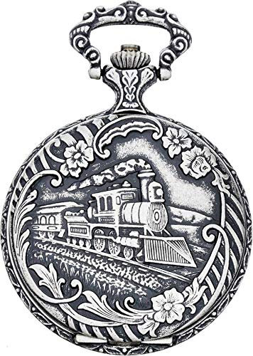 Eichmüller Edelstahl Savonnette Taschenuhr mit Eisenbahn Motiv im Antik Look