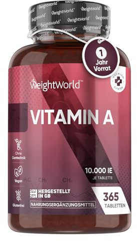 Vitamina A 10000 UI - 365 Comprimidos de Acetato de Retinol Vegano y Sin OGM para 1 Año - La Vitamina A contribuye al mantenimiento normal de la vista (EFSA)