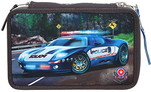 Depesche Vertrieb Monster Cars 11574 3-Fach Federtasche mit LED Polizeiauto