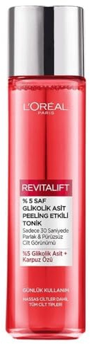 L'Oreal Paris 5% Glykolsäure Peeling-Toner, Revitalift Glykol-Toner, für glatte und strahlende Haut, 180 ml