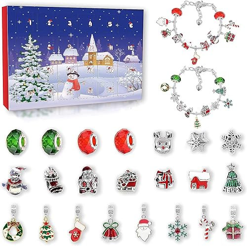Calendario Adviento Niñas 2025 Pulsera con 22 Charm Regalo de Navida