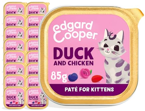 Edgard Cooper Kitten Getreidefreies Katzenfutter Nassfutter Pastete (Ente & Huhn 16 x 85 g), natürliches Katzenfutter im Becher für sterilisierte oder aktive Katzen, frisches Fleisch, ohne