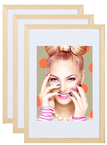 IDEAL TREND 3er 5er Set Holz Bilderrahmen Lifestyle Plexi Foto Rahmen Collage Wanddeko Poster S111: Farbe: 3er Pack Natur | Format: 40x60