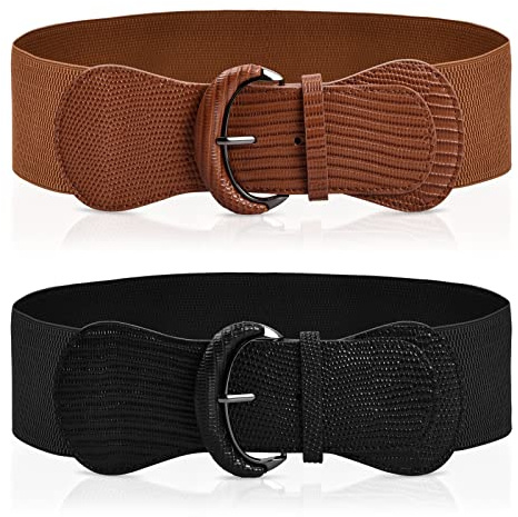 Orenge 2 Pezzi Cintura Larga da Donna Elastico Cinture Vintage Cintura Larga Elastica in Vita Signora Elastico Cintura Largo Donna Cinture Retrò Larga con Fibbia a Gancio per Vestito Camicia