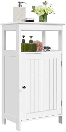 Yaheetech Armario Baño Columna Mueble Auxiliar de Baño Armario de Almacenaje Estrecho de 4 Niveles para Salon Pasillo Blanco 45x30x83,5cm