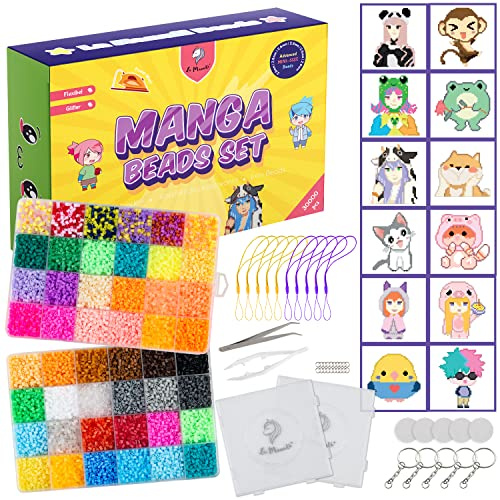 La Manuli Bügelperlen set - 30000 Stück Bügelperlen Mini 2.6mm, Steckperlen mit Zubehör Platten und Vorlagen - Manga Anime, Vollständiger Satz für Kinder ab 12 Jahren