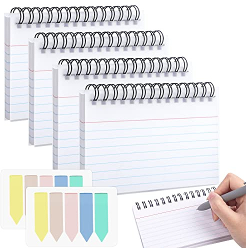 Tikplus Weiße Revisionskarten, 200 Blatt Spiralbindung, linierte Karteikarten mit Schutzhülle und Registerkarten, Karteikarten, Büro, Schule, Zuhause, Notizen (12,7 x 7,6 cm) (weiße Karteikarten)