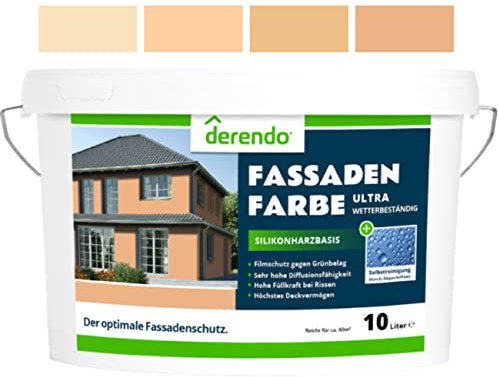 derendo Silikonharz Fassadenfarbe terracotta ULTRA Wetterschutz, 10l, Abperleffekt wie beim Lotus Blatt, inkl. Schutz vor Verunreinigungen durch die hochwertige Silikonharz-Beschichtung (Aprikose)