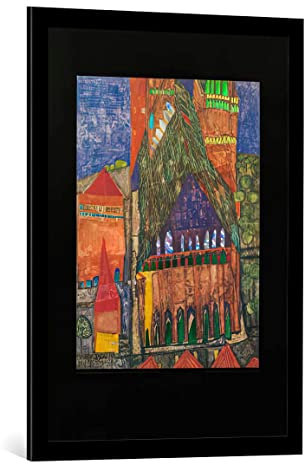 kunst für alle Bild mit Bilder-Rahmen: Friedensreich Hundertwasser Kathedrale 1 - dekorativer Kunstdruck, hochwertig gerahmt, 59x84 cm, Schwarz matt