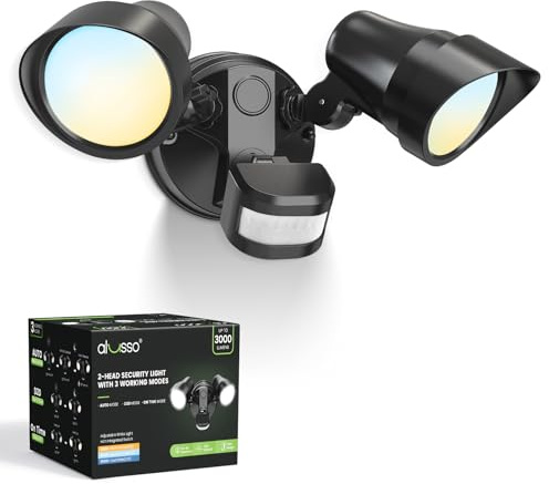 ALUSSO 25 W LED-strålkastare med rörelsedetektor utomhus, 2 000 LM PIR strålkastare 3 000 K 4 000 K 6500 K strålkastare, IP54 utomhu för garage trädgård innergårdar