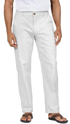 YAOHUOLE Leinen Freizeithose Herren Strandhose Herren Lang Leichte Leinenhose Herren Weiß XL
