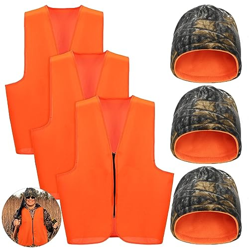 Suhine 6 Pack Blaze Orange Hunting Vest and Reversible Hat Set, Regular