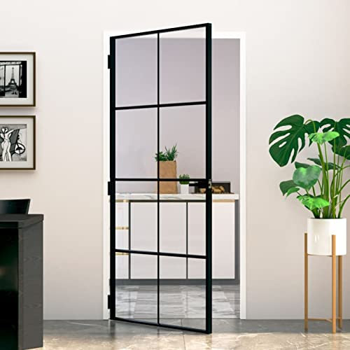 GuyAna TüRzarge Innentür Schwarz 93x201,5 cm Hartglas & Aluminium Schlank DuschtüR Nische