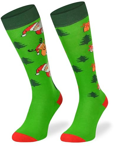 SKIETY Reitbekleidung Damen & Herren - Kniestrümpfe für Damen & Herren - Reitsocken Reitsport Damen & Herren - Reitsocke Mädchen - Weihnachtsmann - 35-38