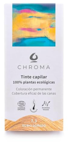 Tintes Chroma BIO Rubio Dorado 7.3 – 100g – Tinte Natural en Polvo sin Amoníaco – Reflejos Cálidos y Brillantes – Cobertura de Canas – Vegano y Botánico – Cabello Luminoso y Saludable