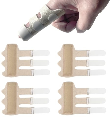 Upgraded Finger Splints (4Pcs), Trigger Finger Splint Finger Brace with 3 Fixing Strap for Mallet Finger, Broken Finger Protector, Knuckle Immobilization, Straightening Support, Arthritis Pain Relief