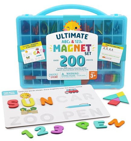 Chuckle & Roar Ultimate Magnet Set – Soft Foam Magnetic Tiles with Storage Case, Preschool Learning & Creative Play Set, Travel-Friendly On-the-Go Fun, Ages 3+