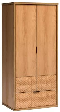 KIER FURNITURE - Fonti - Kleiderschrank, Garderobenschrank - Allzweckschrank, Flur, Kinderzimmer, Schlafzimmer Möbel, Schublade, Drehtüren, Garderobenstange - Kleiner Schrank - MDF, Holz Optik Eiche