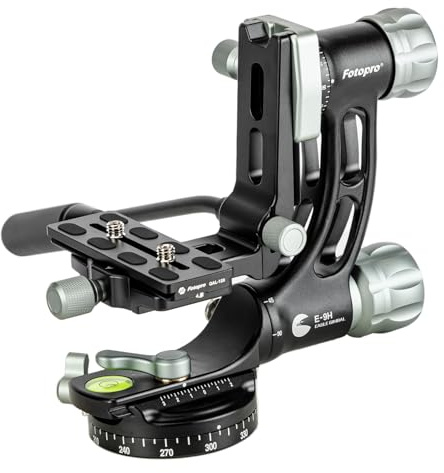 Fotopro E-9H Gimbal-Kopf, Aluminium-Kardan-Stativkopf für Wildtierfotografie, Astrofotografie, robuster Flüssigkeitskopf, maximale Traglast 30 kg