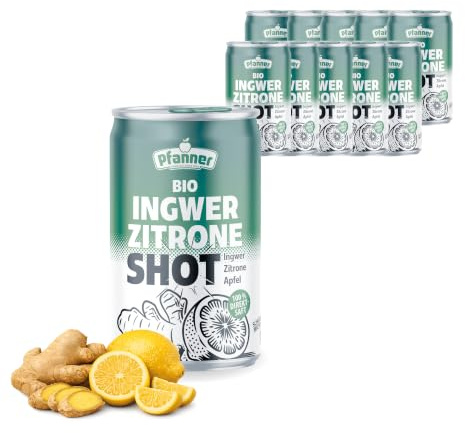 Pfanner Bio Ingwer Shot (12 x 0,15 l) - 100% Direktsaft - Natürlicher Immun Shot, Ingwersaft, Energy Shot, Ingwershot