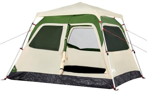 vidaXL Kuppel Campingzelt 4 Personen, Kuppelzelt mit Quick-Release-System, Wurfzelt mit E-Anschluss Überzelt, Zelt, Grün 190T Polyester