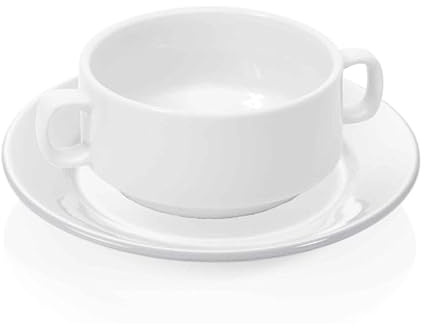18x Suppentasse mit Henkelgriffen + Untertasse 260 ml, weiß, Porzellan