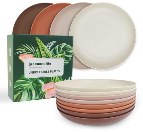 greenandlife 8er 25cm Teller Set, Unzerbrechliche Speiseteller, Mehrweg Teller, Leicht Plastikteller, Camping Essteller, Mikrowellen& Spülmaschinenfest