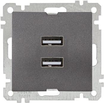2 fach USB Steckdose mit Ladefunktion, Doppel Ladesteckdose für Handy für Unterputz, Einbau, Wandeinbau in Anthrazit/Dunkel Grau aus der CANDELA Schalterserie
