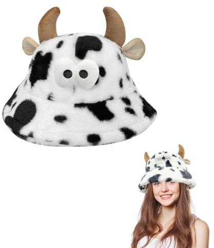 SIEBOLD Plüsch Kuh Hut,Kuhhut mit Ohren,Lustige mütze,Winter Plüsch Mütze,Geeignet für den Winter im Freien,Warme,Karneval Partykostüm Requisiten Partygeschenk