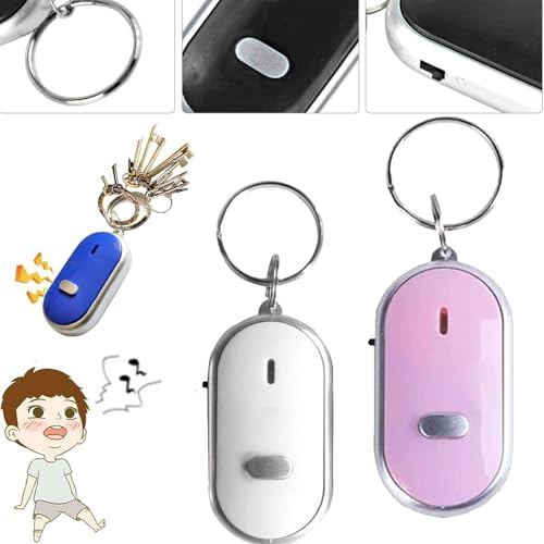 Key Locator, Sound Activated Sensor Key Finder Key Fob, Portable Key Finder Remote Control, Whistle Key Finder Device, Smart Item Locator, Anti Lost Alarm LED Sound Keychain With Flash Light (2pcs-B)