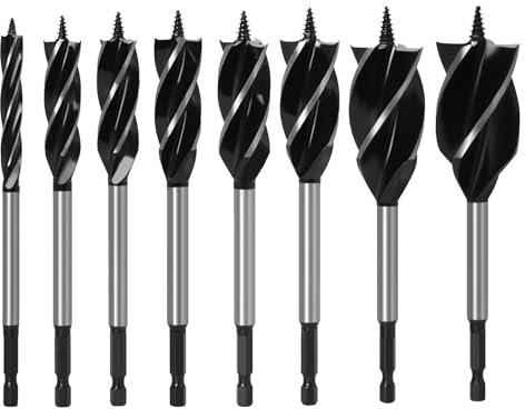 8 pieza Profesional Juego de Brocas para Madera, Juego de Brocas para Carpintería Vástago Hexagonal de 1/4 con 165 mm x 10mm 16mm 18mm 20mm 22mm 25mm 32mm 35mm