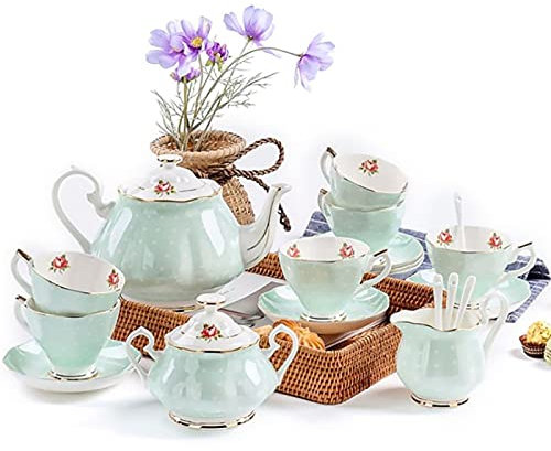 DDKYHU Juego de té de la Tarde Juego de té con Tetera Tazas de té y platillos de Porcelana China Juego de té de Boda de Porcelana China
