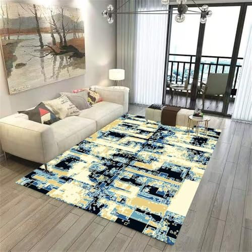 RUGMRZ Teppich Boden Abstrakte Geometrie Moderner Bereich Indoor Short Pile Anti Rutsch Deko Esszimmer Teppiche Mehrfarbig Salon Auslegware Teppiche Waschbar Teppich Boden Wohnen Deko80X160Cm