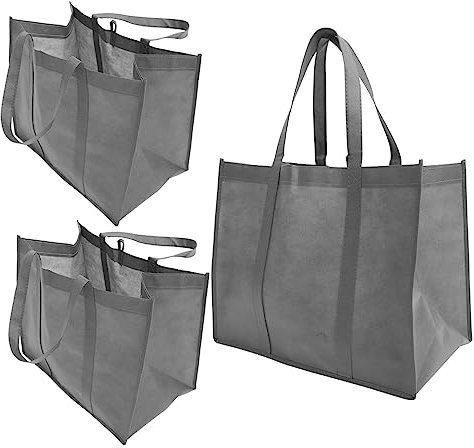 VOSAREA Reusable Grocery Tote Bag Set 3pcs, Non-woven Fabric Large 41x26x33cm, Portable Shopping Bags with Handles for Everyday Groceries and Travel, Foldable Multipurpose Tote in Grey