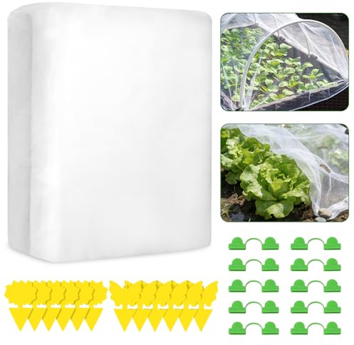 Fine Mesh Garden Netting for Veg Patch, 3x15M Insect Netting for Vegetables & Garden Netting for Plants with 12 Sticky Traps + 10 Greenhouse Accessories Blocks Pests, Birds and Small Animals