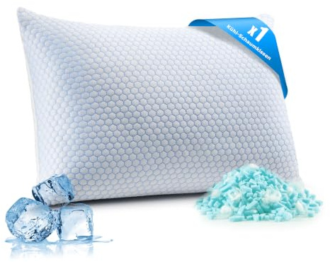 UNIKOME Kühlendes Kopfkissen 40x60CM, Memory Foam Kissen Doppelseitiger, Cooling Pillow Kalt/Warm Abnehmbar, Blau für Sommer/Herbst, Weiß für Winter/Frühling, Oeko-Tex