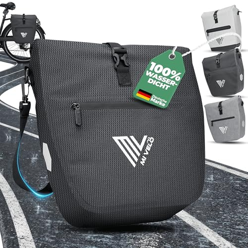 MIVELO 2in1 Fahrradtasche für Gepäckträger - Gepäckträgertasche wasserdicht - Inkl. gepolstertem Laptopfach & Schultergurt - Tasche für Fahrrad I Packtasche 20L (Schwarz-Reflektierend)