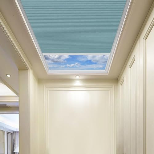 Hand-Töne Handy Jalousien Wabenstruktur, Vollstoff Verdunkelungsrollo Dachbodenrollos, Sondergröße (Hellblau B 80 x L 150 cm)