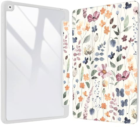 Vozehui 10.2 Zoll Anlage Hülle für iPad 9th/8th/7th Generation Case mit Clear Back Shell mit Bleistifthalter,Dreifaltiger Stand Schutzhülle mit Auto Sleep Wake für 10.2 Zoll 2021/2020/2019