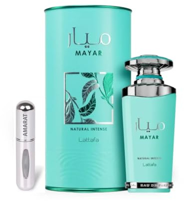 Profumo Mayar Natural Intense Eau de Parfum 100 ml, Profumo Arabo per Donna a Lunga Durata, Include Atomizzatore Ricaricabile, Fragranza Acquatica con Note di Cocco, Giglio e Vaniglia (Natural Intense