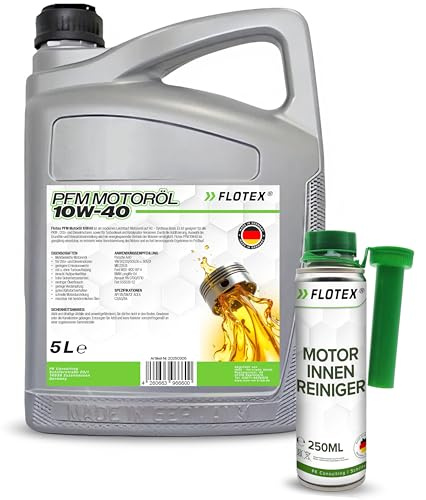 FLOTEX Premium PFM 10W40 Motoröl 2x5L I Hochwertiges Motorenöl 10W-40 für geringere Emissionswerte I Extra ergiebiges Öl 10W40 für Otto- & Dieselmotoren I Profi Motoröl 5 Liter