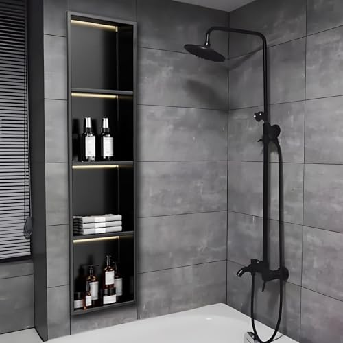 Baodiale Matte Black Stainless Steel Shower Niche with LED Light, No Tile Needed, Recessed Niche for Bathroom Over Mount Installation