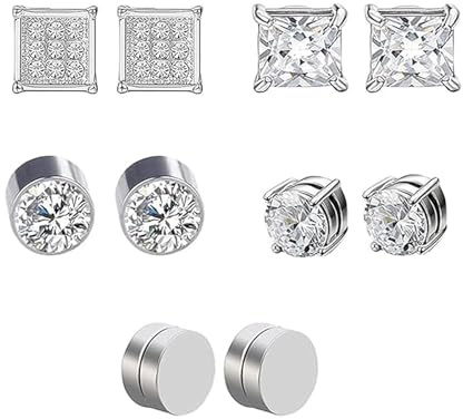 5 Pairs Magnetic Earrings for Men, Zircon Magnet Earring, Non-Piercing Clip-On Ear Jewelry for Indoor and Outdoor Wear, Magnet Earrings For Men, Magnetic Earring